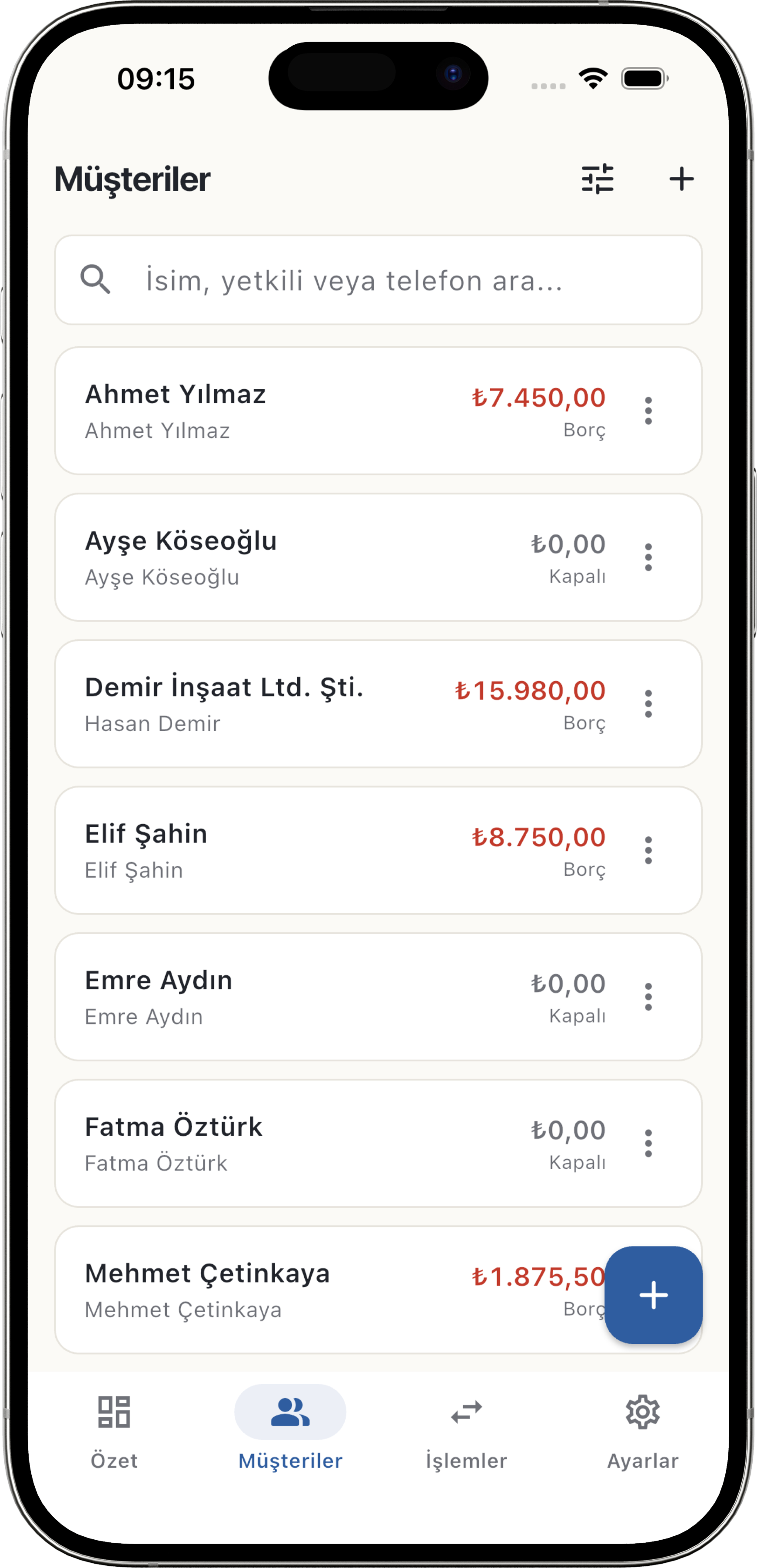 HesapSis mobil — müşteriler
